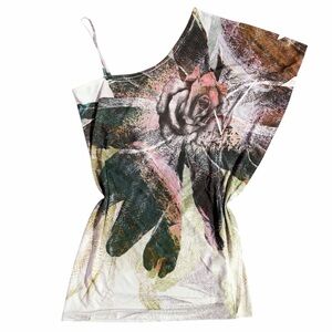 Papaya Y2K Inspired One Shoulder Flower Mini Dress Tunic Size Medium